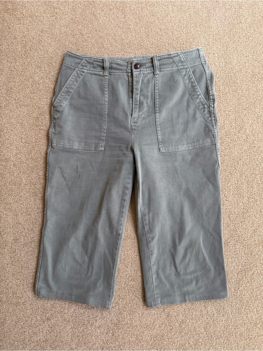 Faherty Wide Leg Crop Coastal Capri Pants Organic Cotton Sage Green Sz 29